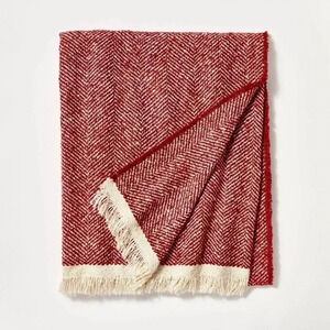 NWT Herringbone Frayed Edges Throw Blanket Red - Threshold Studio McGee